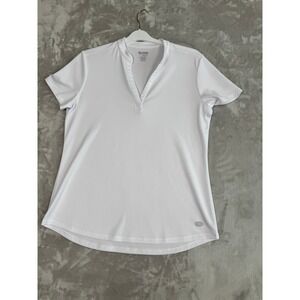 Reel Legend Performance Polo Shirt Women L White Short Sleeve V Neck Golf Casual
